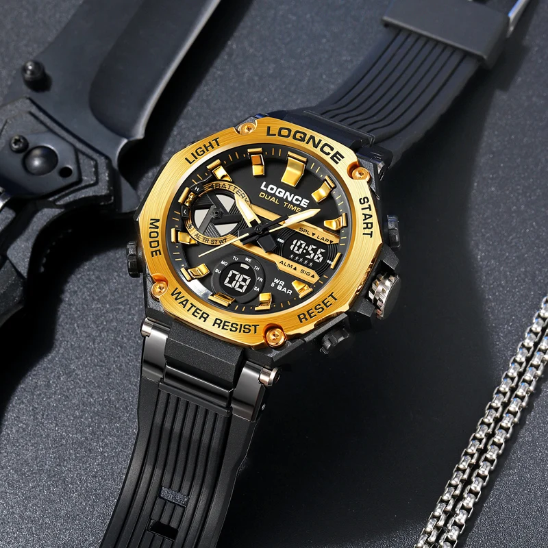 LOQNCE Colorful Sports Wristwatch Multi Functional Dual Display Luminous Digital Watches Waterproof Silicone Strap Watch