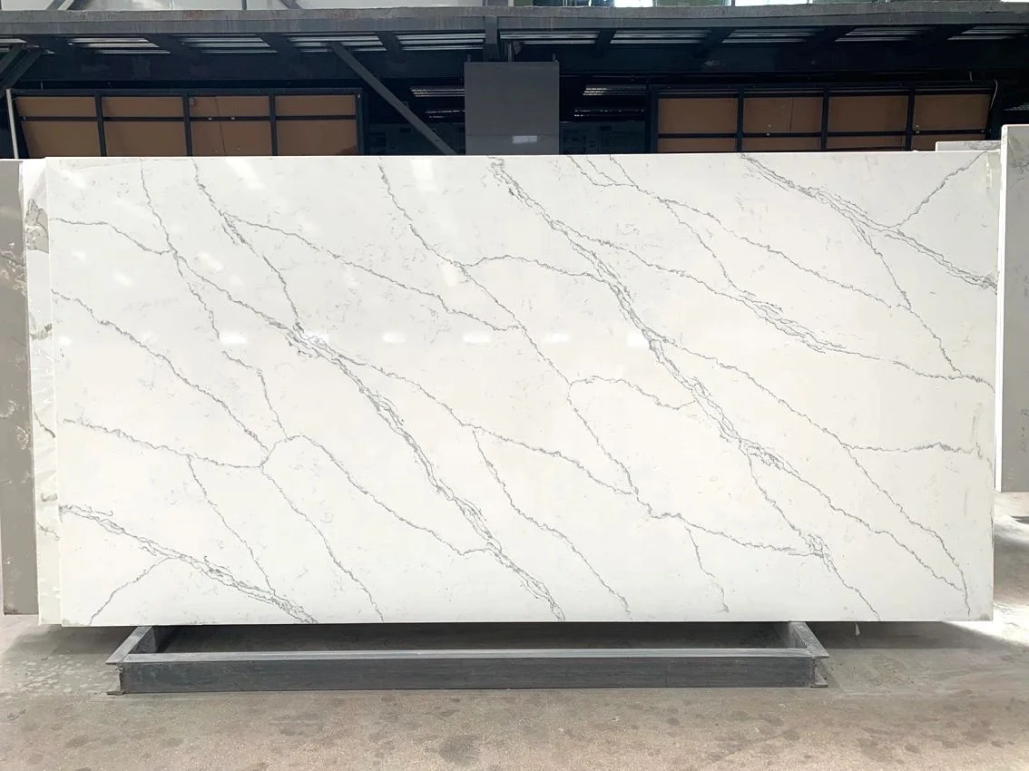 Customized Modern Artificial Granite Quartz Stone Countertops Table Tops Kitchen Island Calacata White Factory Price One-Stop