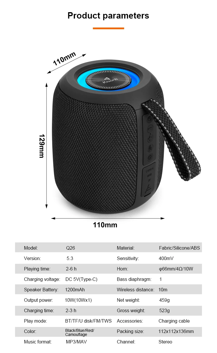 Kisonli Q26 Cute Blue Tooth Rgb Speaker with Radio Fm