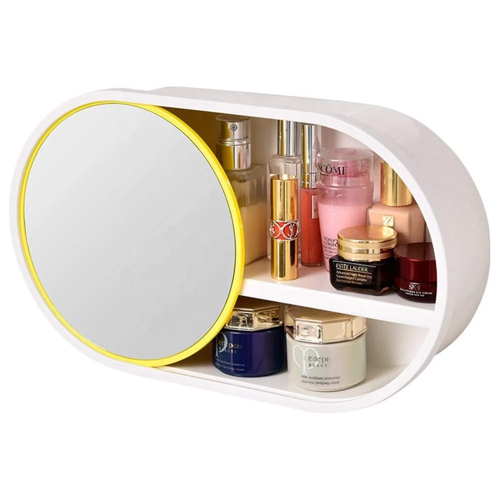 Large Capacity with 360 Degree Rotating Vanity Mirror Wall Mounted Plastic Acrylic Makeup Organizer with Drawers
