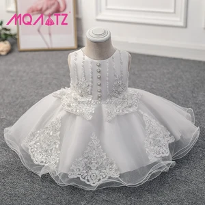 MQATZ Newborn Baby Girl Frock O-Neck Satin Dress Lace Decoration Formal Mini Design Patchwork Pattern for 1-3 Years Old Children