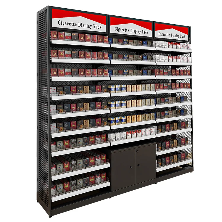 Tobacco Display Stand Pusher Sale Laser Device Powder Coating Cigarette  Display Racks Retail Cabinet Smoke Shop Shelves
