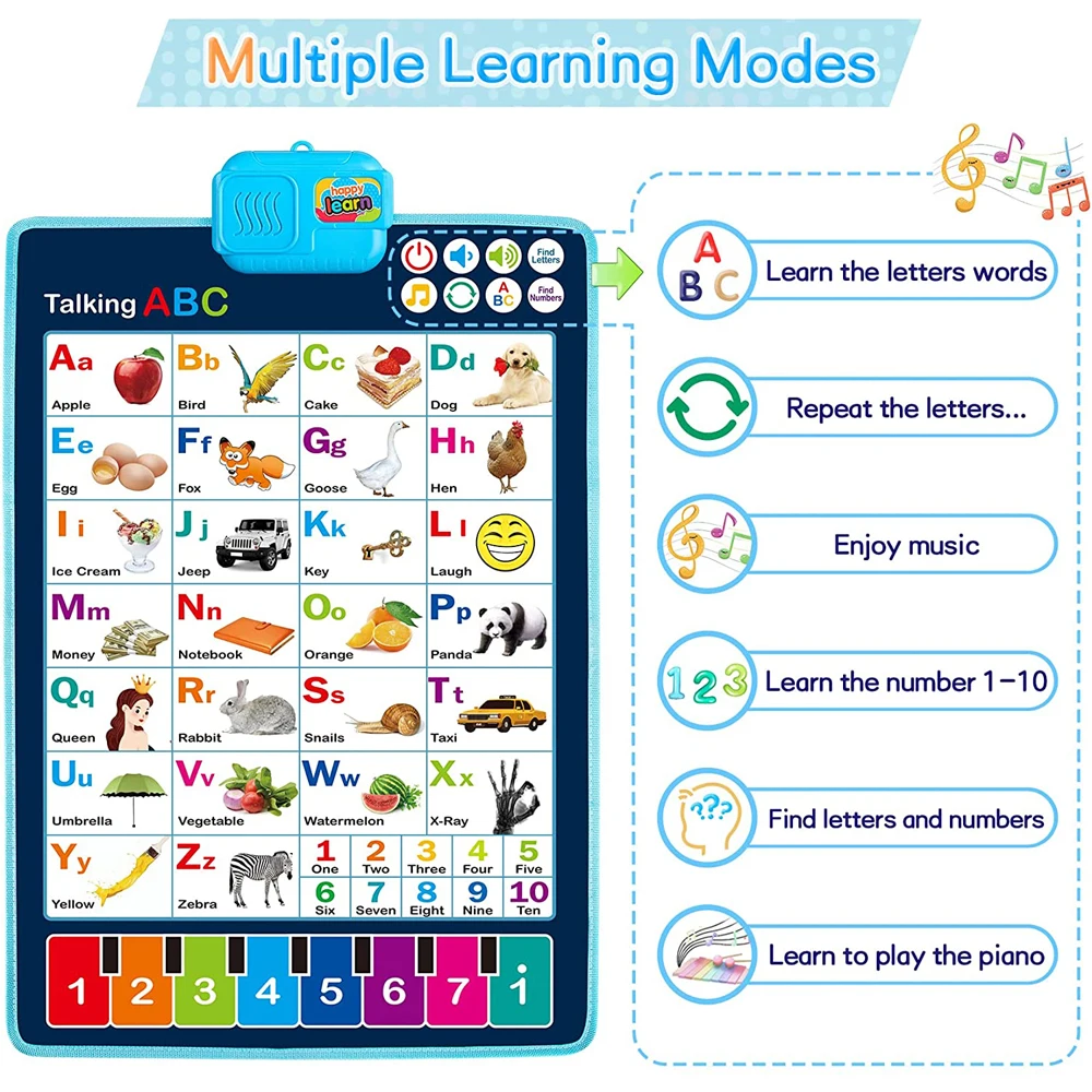 Just Smarty Tableta del alfabeto para aprender letras, ABC, números,  formas, colores, música y palabras, juguetes interactivos de aprendizaje y