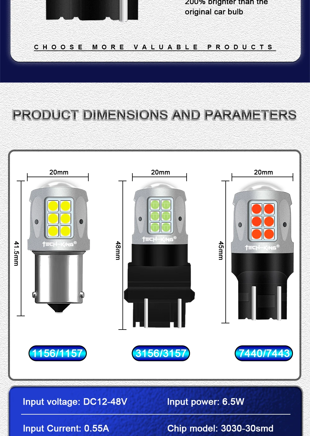 TECH-KING Car Led Brake Light 3030 Chip Super Canbus Error Free Bulbs Driving Turning Assit Backup Car Light Interior Light
