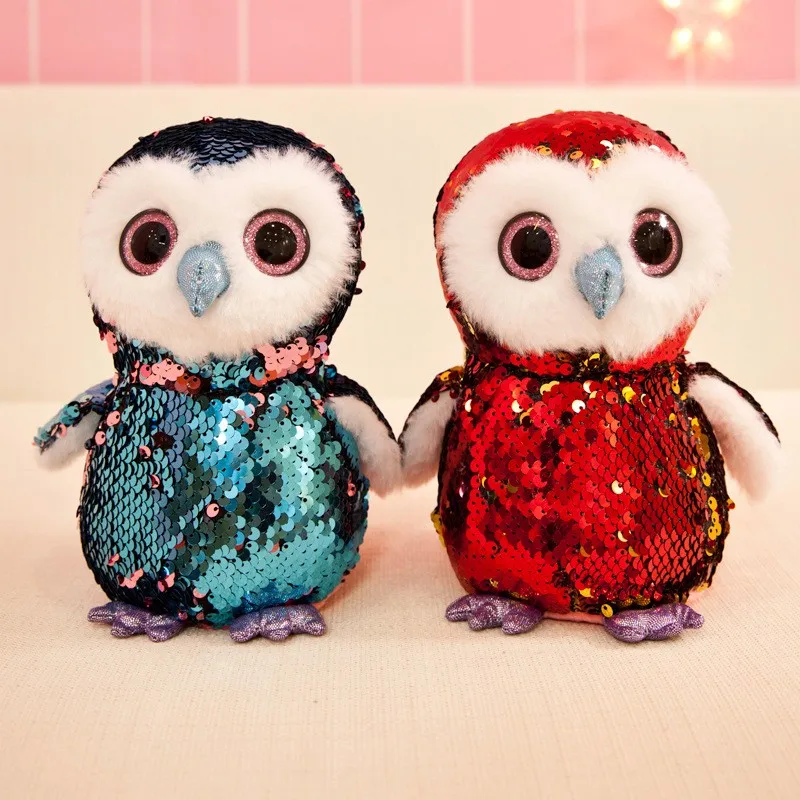Búho de peluche suave para niños, nuevo estilo, ojo grande, lentejuelas,  animal de peluche, venta al por mayor
