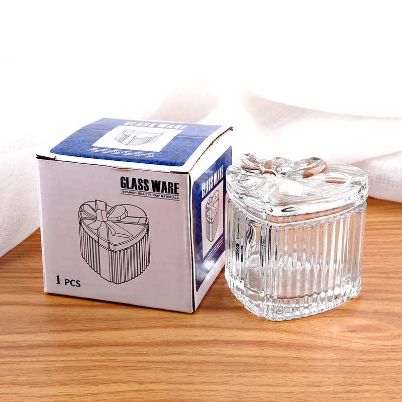 Creative Heart Stripe Glass Jar Bow Storage Jar Bedroom Trinket Storage Box Wedding Hand Gift