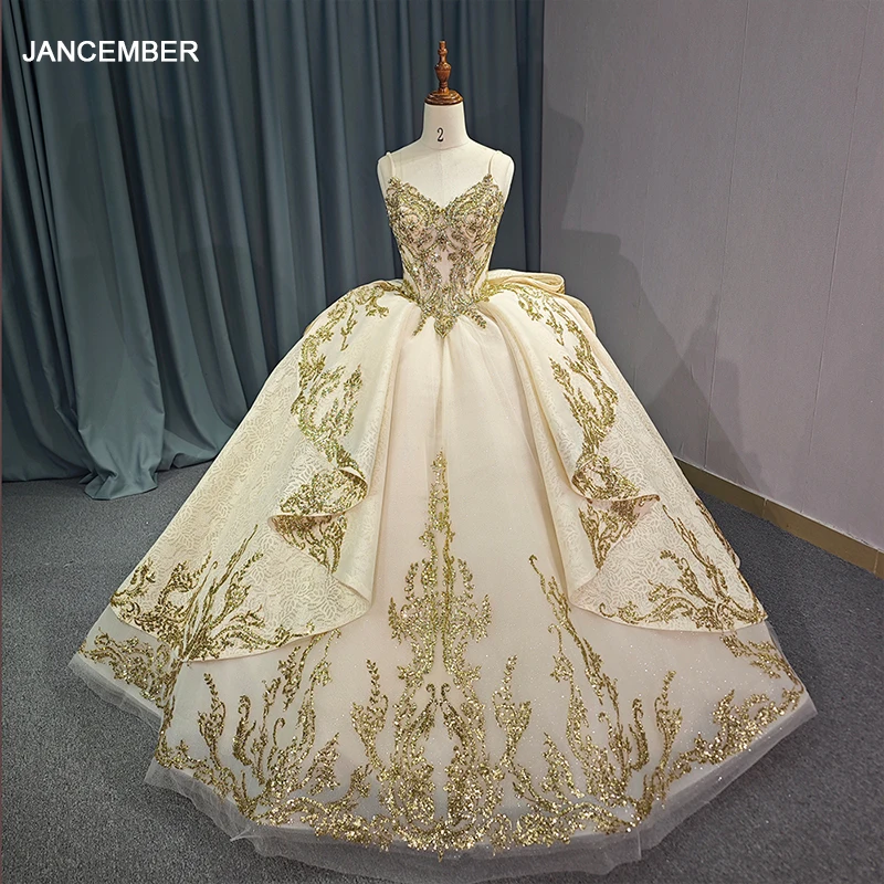 slim fit dress slacks Puffy Gold Lace Quinceanera Cute Long Prom Dresses Cheap main image 0