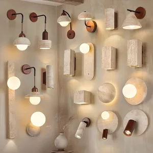 Wabi Sabi New Design Cave Stone Travertine Wall Lamp Sconce Living Room Bedroom Hotels Bedside Light