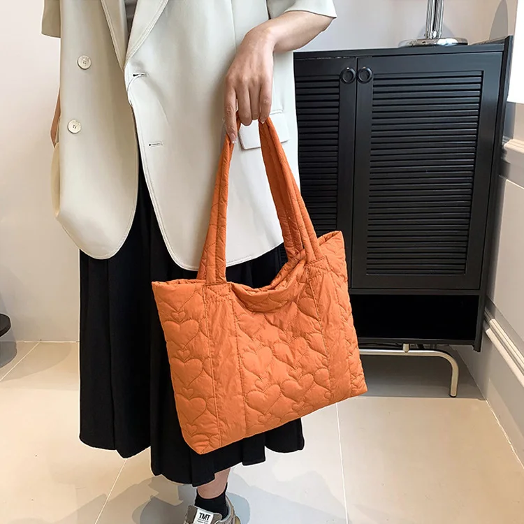 Travel Shoulder Nylon Puffer Bag Winter Quilted Puffy Puffer Tote Bags for Women