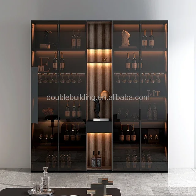 Modern Luxury Aluminum Frame Glass Doors Home Wine Bar Cabinet for ...