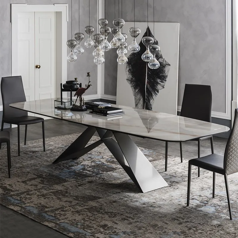 Beston Italian Modern Home Furniture Dining Room Set Stainless Steel Leg  Light Luxury Marble Household Rectangle Dining Table