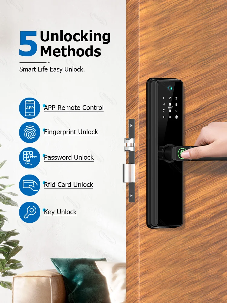 Tediton Cerradura Inteligente Zigbee Alexa Security Wood Door Tuya Wifi Smart Lock Door Lock With Camera Fingerprint Doorbell