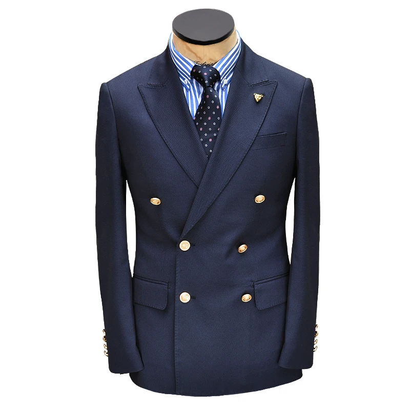 Blazer Vintage Homme 42R Bleu Marine Hopsack, Boutons Dorés - David Taylor, Excellent état