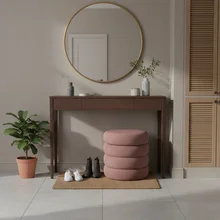 Nordic Modern Velvet Fabric Small Round Ottoman Foot Stool for Bedroom and Living Room Low Storage Ottoman