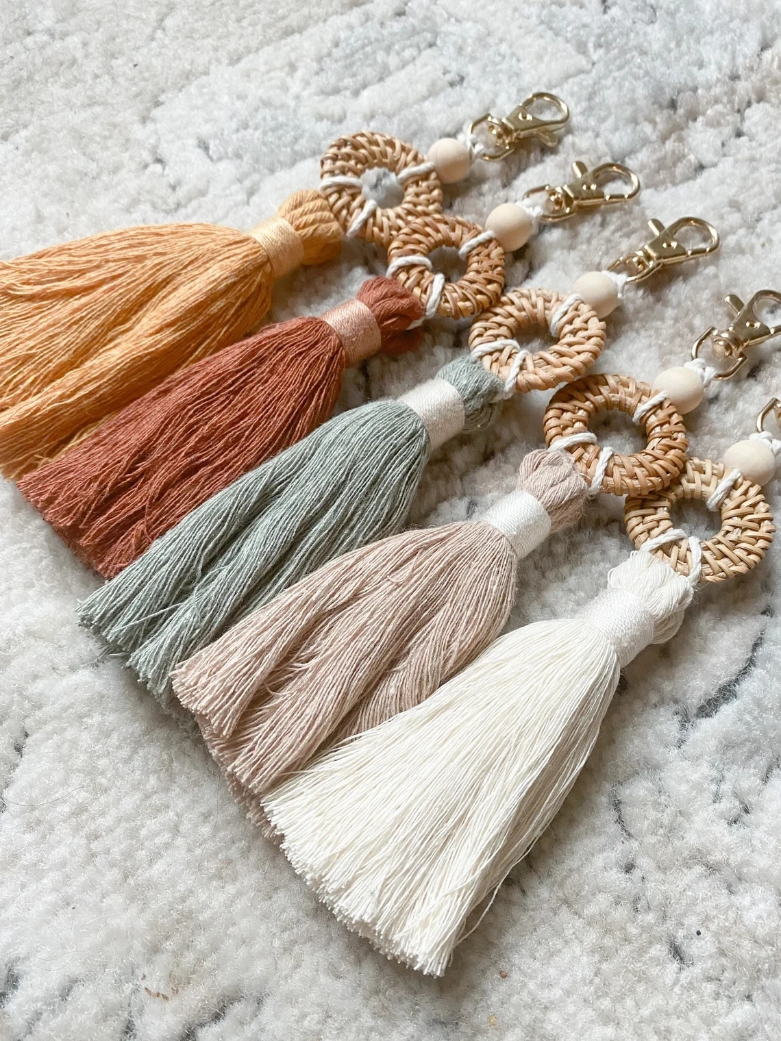 Boho Rattan Tassel Key Chain Pendant Macrame Keychain Car Key Pendant Jewelry Gift