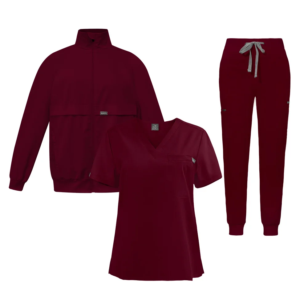 Fashion 3-piece Nursing Uniform Sets for Hospital Scrubs Sets Thick Warm Long-sleeved Coat Winter Top Pants Outerwear