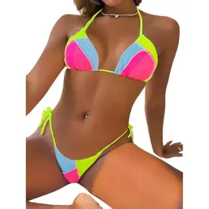 New Design Custom Sexy Teen Two Piece Triangle Bikini Beachwear Triangle Halter Swimsuit Bikini Swimwear Wholesale Bathing Suits