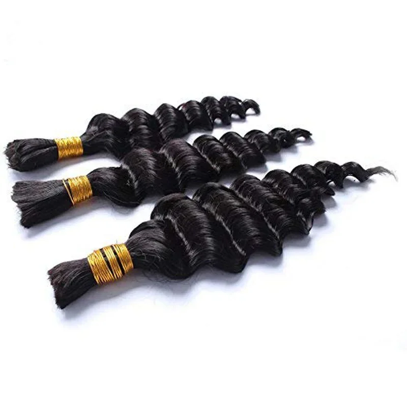 Bulk människohår för flätning Deep Wave Brazilian Virgin Remy 1/2/3 ST Ingen inslag Naturlig färg_voghion.com