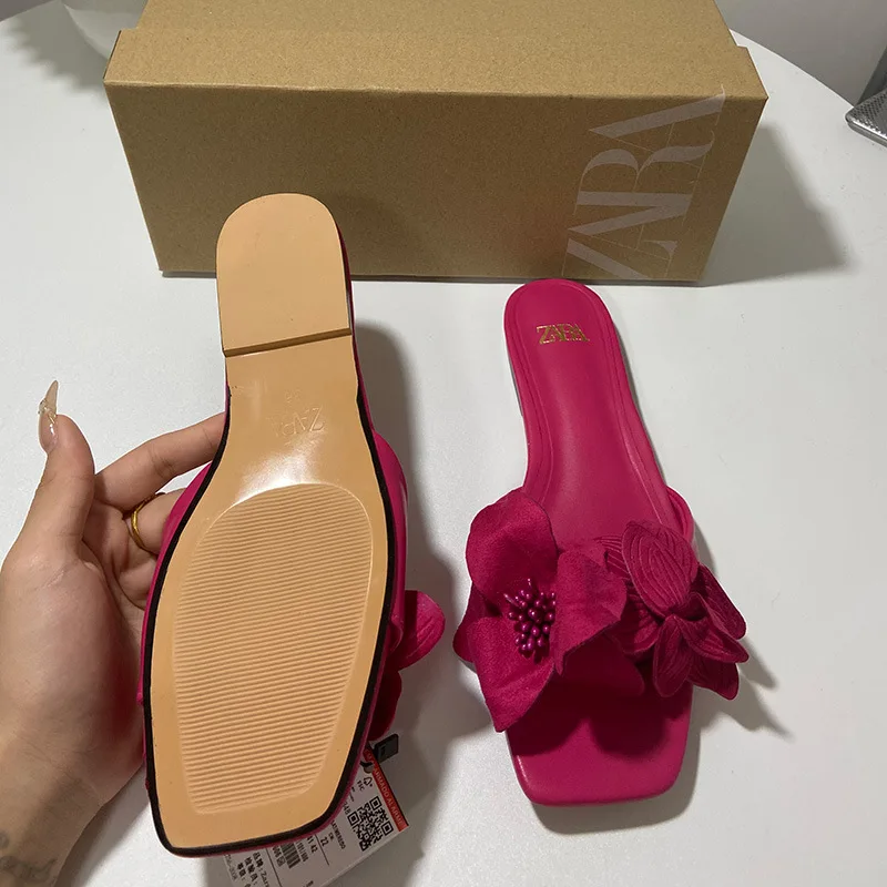 Summer 2024 New Design Flat square Head Back Empty Open Toe Half Slipper Sandals Women Fashion Beach Shoes Women