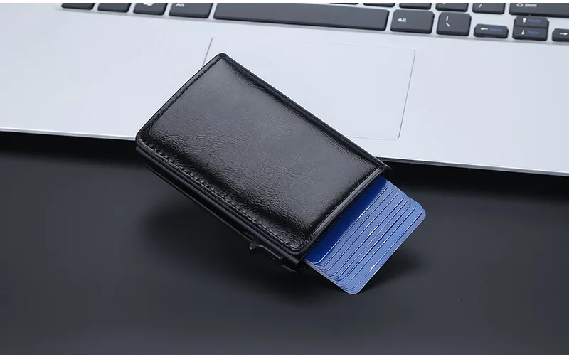Baellerry Fashion Trend Pu Leather Cover Ultra Thin Automatic Popup RFID Card Holder