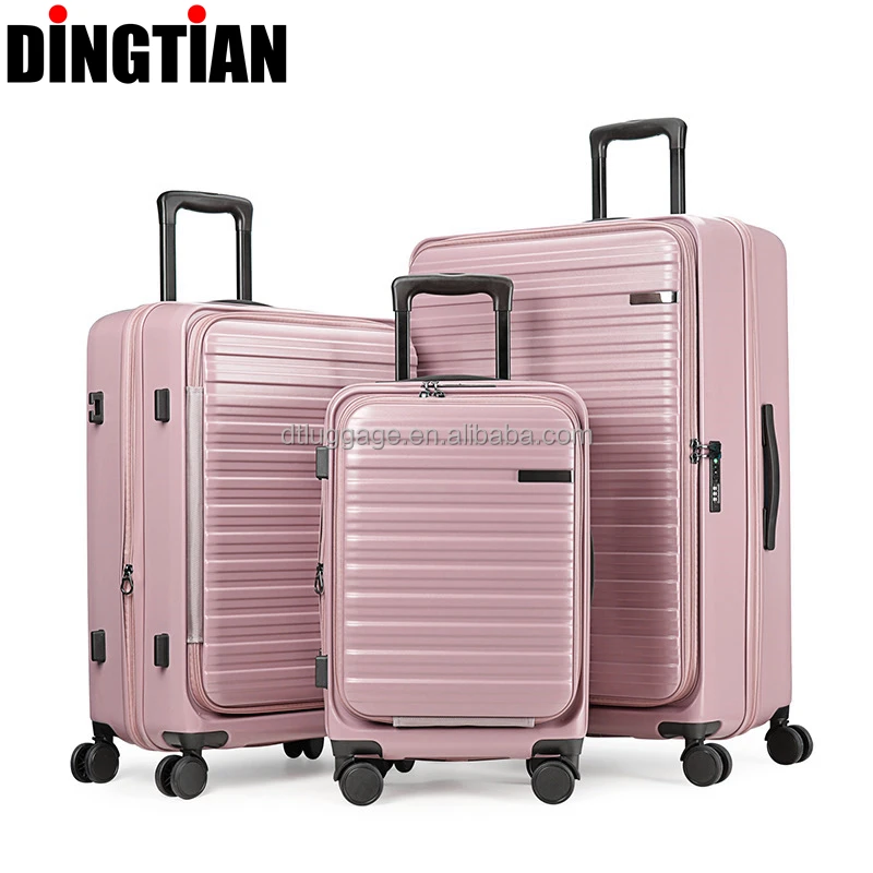 High Quality ABS PC Hard Shell Carry-On Luggage New Design Factory Suitcase with Front Opening Laptop Pocket Travel Trolley Bag