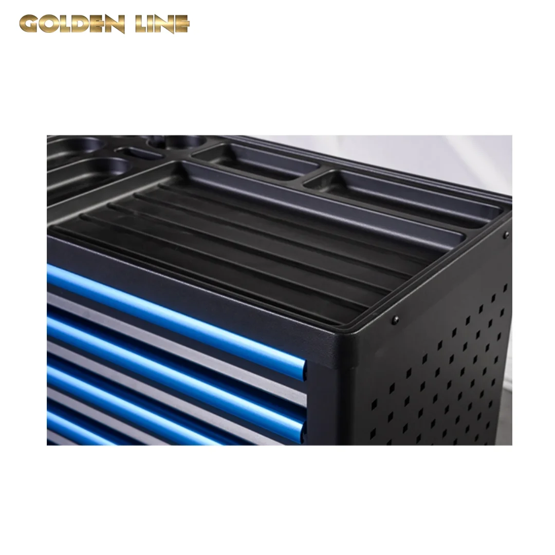 Goldenline 7 Drawers Metal Tool Box Roller Cabinet with Hand Tool Sets Steel Rolling Tool Trolley