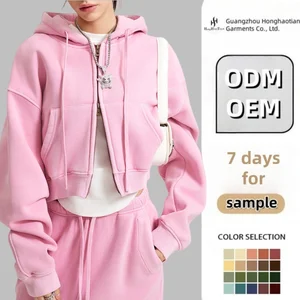 ODM OEM Custom Logo Fleece Thick Thermal Crop Tops Double Zipper Crop Tops Vintage Oversized Women Tracksuit