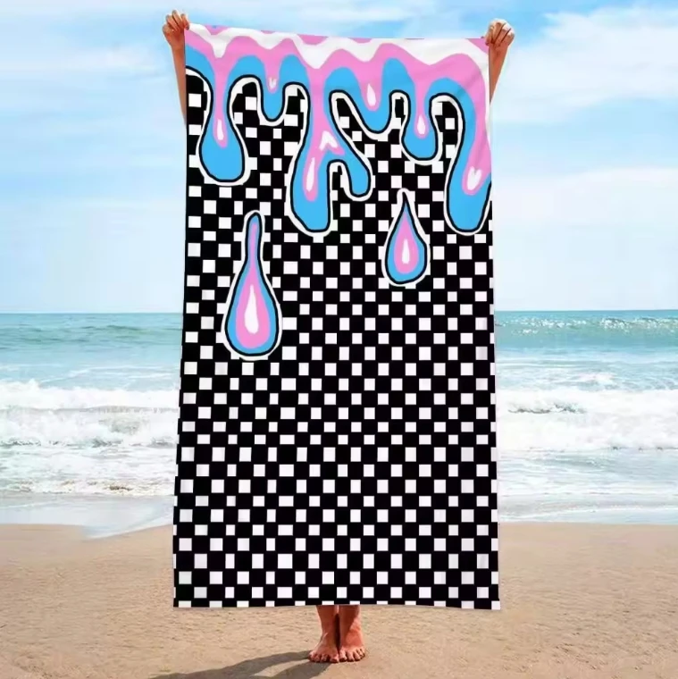 Wholesale 100*180cm Microfiber Beach Towels Customized Checkered Floral Pattern Fashionable Turkish Summer Compressed Travel Gym factory