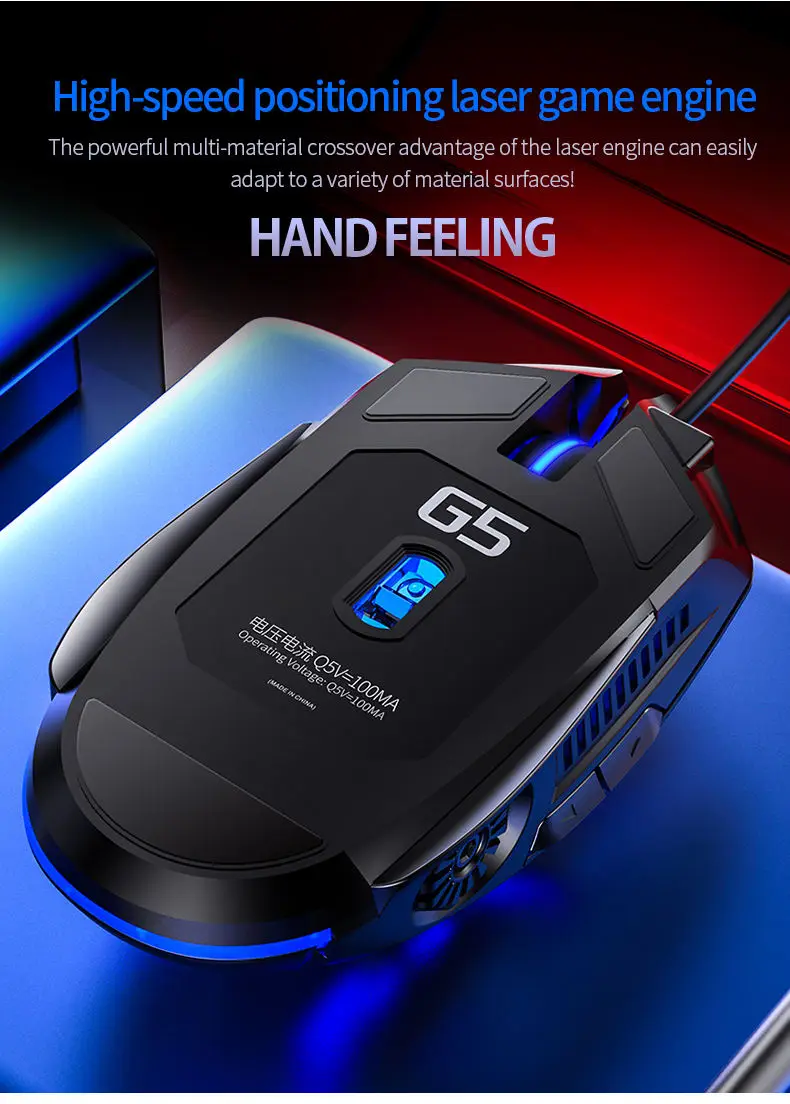 OEM Factory wholesale 3200DPI game esports G5 wired light mouse 6D mechanical mute computer accessories