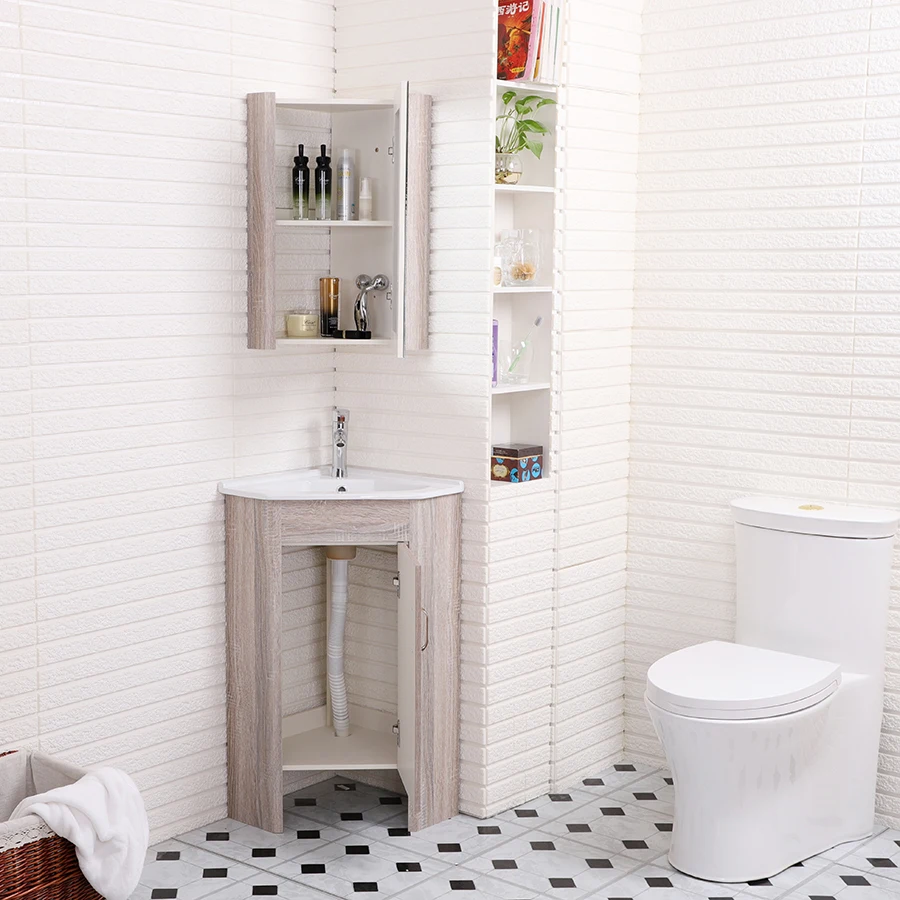 New Free Standing Pvc Corner Bathroom Corner Cabinet with Mirror