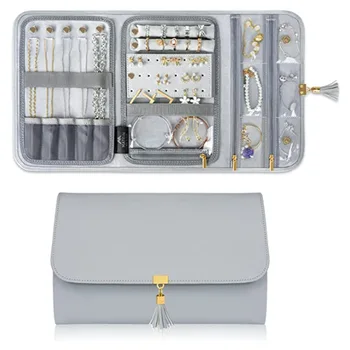 Jewelry Travel Organizer for Women Portable Leather Jewelry Storage Roll Bag Envelope Clutch Jewelry Holder for Necklaces