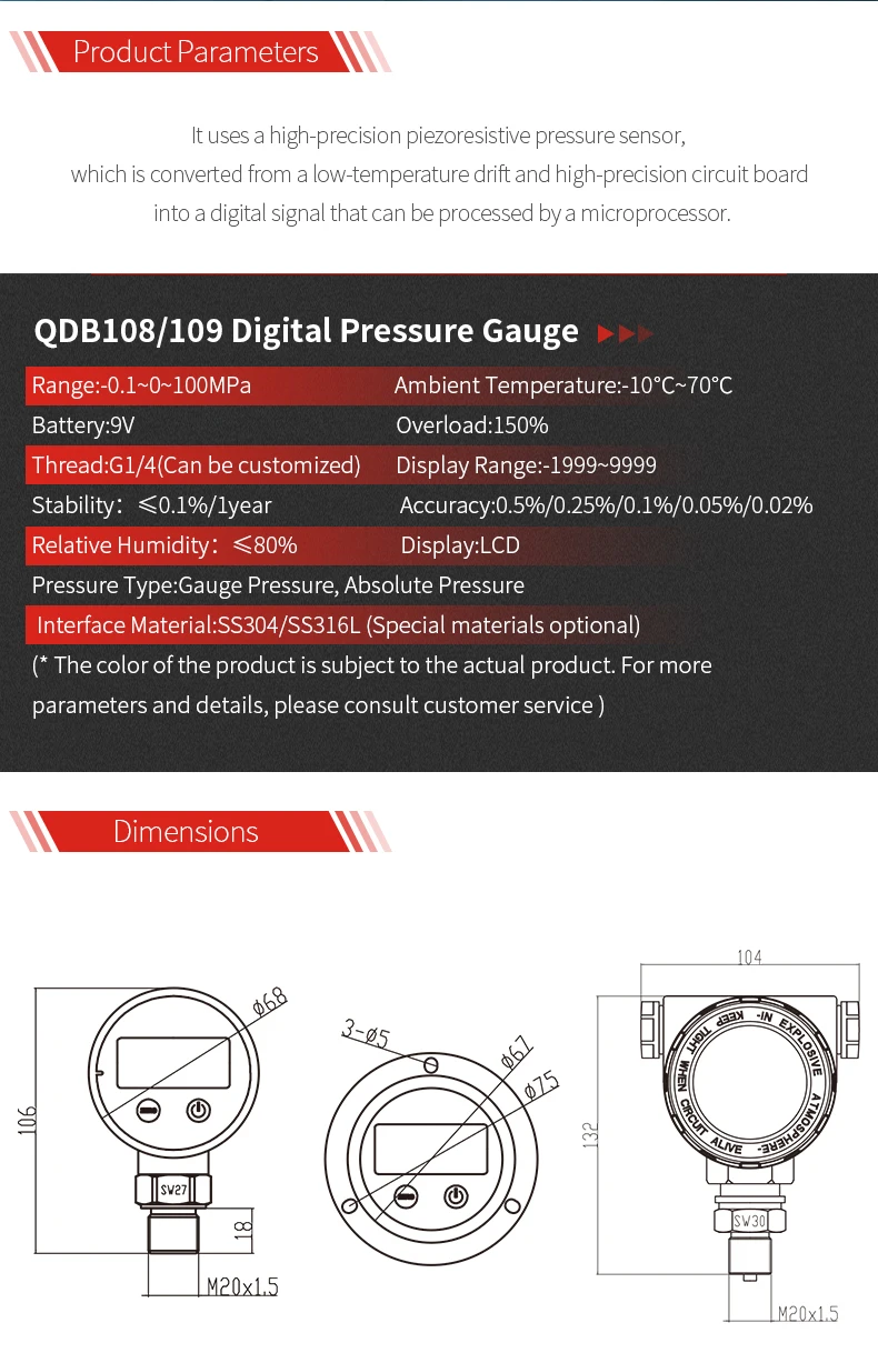 Battery Powered Hydraulic Pressure Gauge,Fuel Oil Pressure Gauge - Buy ...