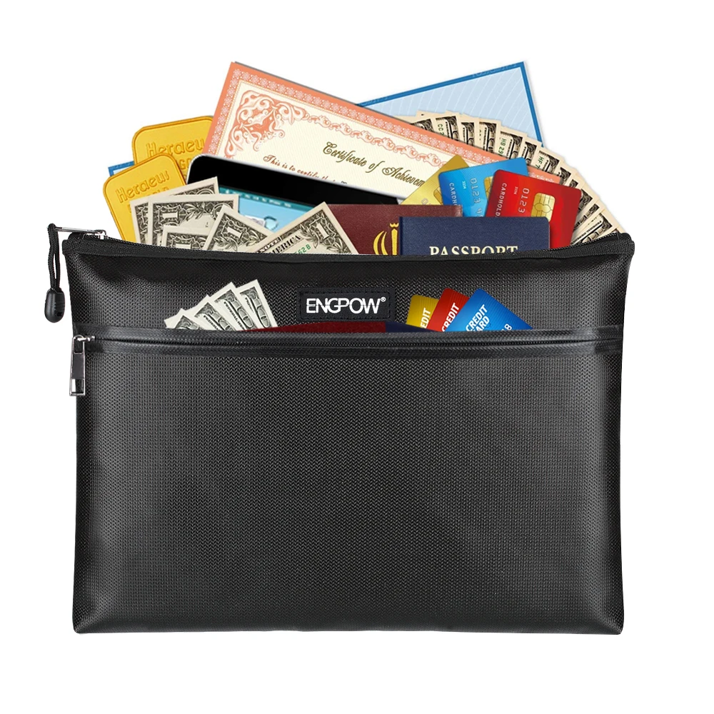 Black Small Size Waterproof Fireproof File Bag Two Zippers House Office warming Safty File Bag Portable Tablet Bag