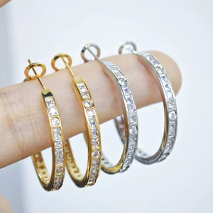 Ilona New Trendy 14k Gold Plated Zircon Womens Fashion Big Large Hoop Earrings Gold Silver Color Copper Stud Earrings Wholesale