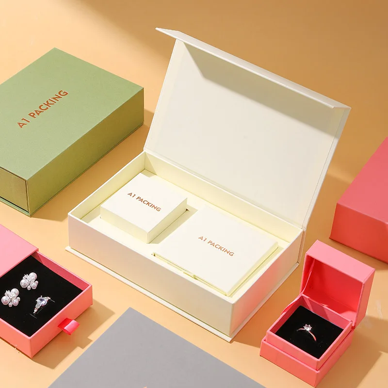Premium Square Magnetic Snap Closure Cardboard Jewelry Box Drawer Box Set Custom Jewelry Earrings Necklace Storage Book Shaped supplier