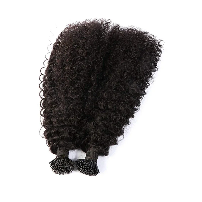 Kinky Curly I Tip Microlinks İnsan Saçı Uzatma Brezilya Bakire Saç Örgü Demetleri_voghion.com