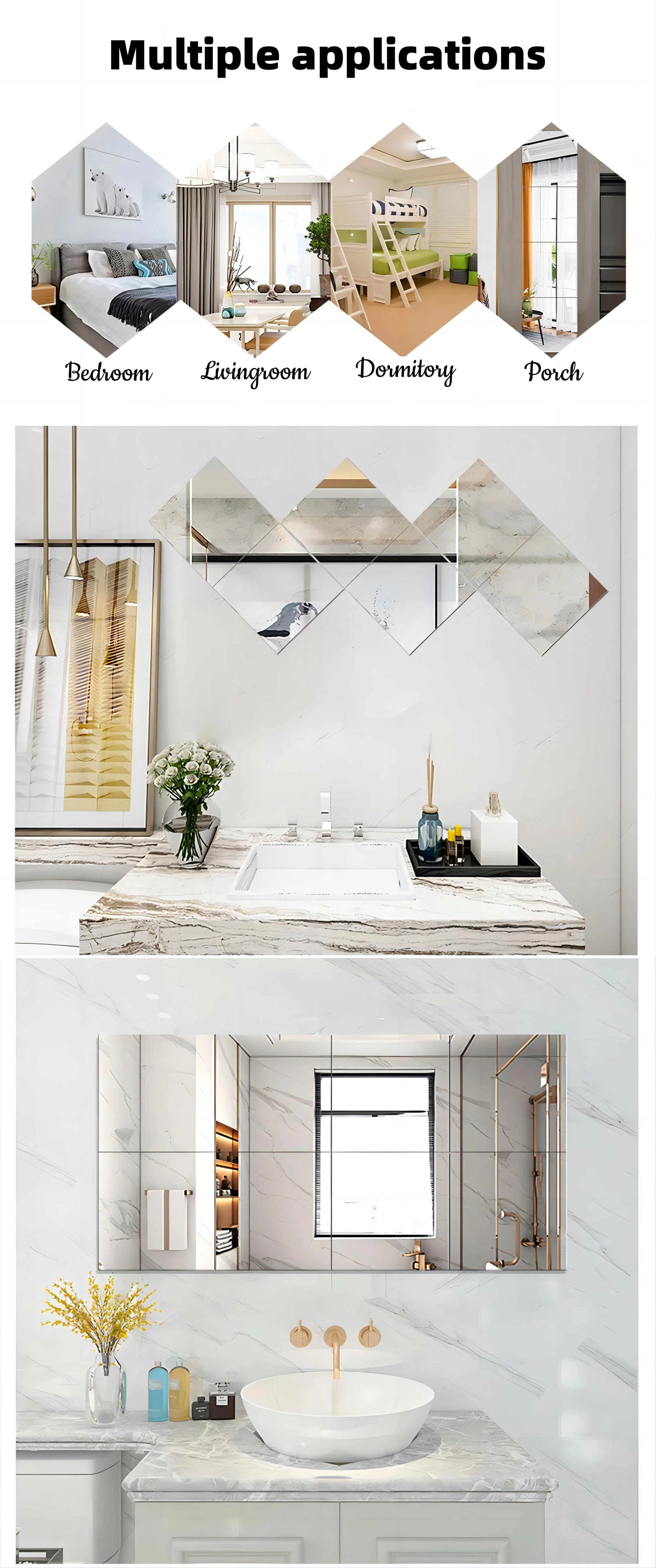 product hot selling square self adhesive personalizzato sticker mirror glass frameless sticky wall mirror decorative splicing mirror173-2