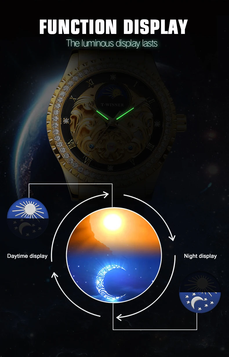 Men's Automatic Mechanical Watch Vintage Rhinestone Skeleton Design_voghion.com