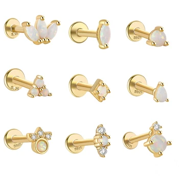Custom 925 Silver Earring Jewelry Women Gold Plated Small Opal Earring 925 Sterling Silver Screw Threads Stud Earring Women