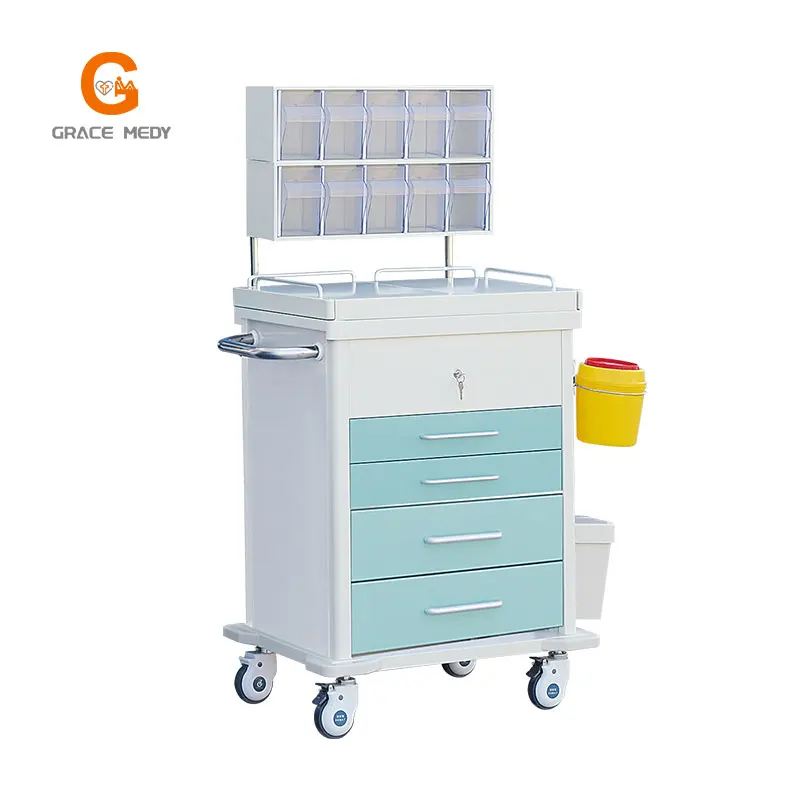Medical Emergency Trolley Cart for Anesthesia Infusion Patient Transfer & Nursing Record Metal 5 Years Warranty Used Hospitals