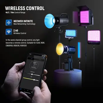 NEEWER MS60B LED Video Light 2.4G/APP Control 65W Metal Mini Compact COB Continuous Output Lighting Spotlight detail image