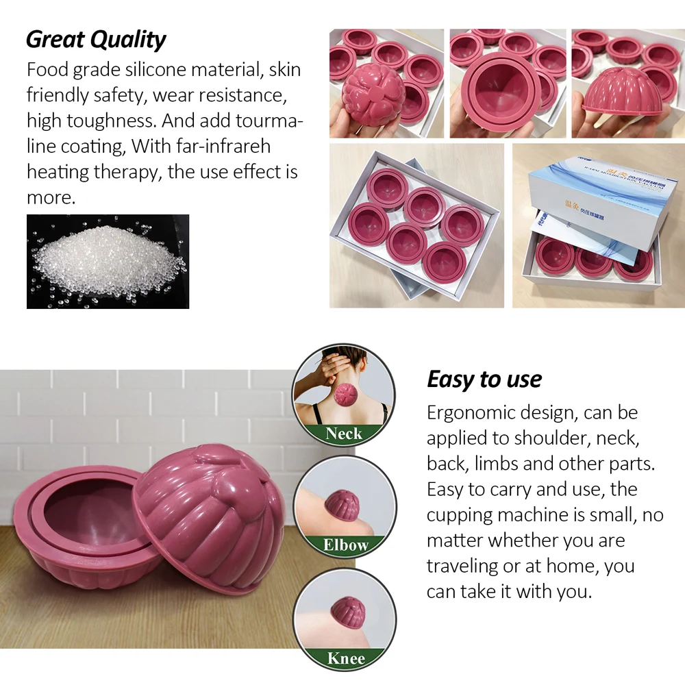 
 Manufacturer Easy to use Far infrared Self-heating Cupping Therapy Ventosa Silicone Cupping Cup Sets for Home Cupping  