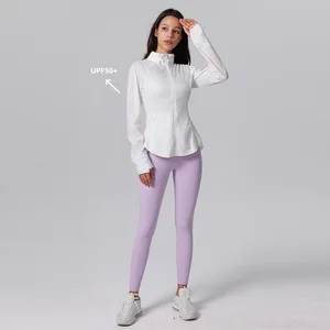 Customize Outdoor Sportswear Long Sleeve Thumb Hole Zipper Sports Fitness Coat Waterproof Hooded Sunscreen Jacket Leggings Set