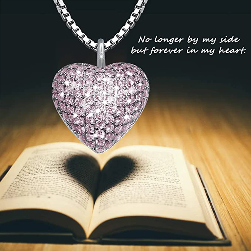 Fashion Cremation Necklace Heart Urn Pendant with CZ for Pet Dog Cat Human Ashes Keepsake Memorial Jewelry Gift for Women Men