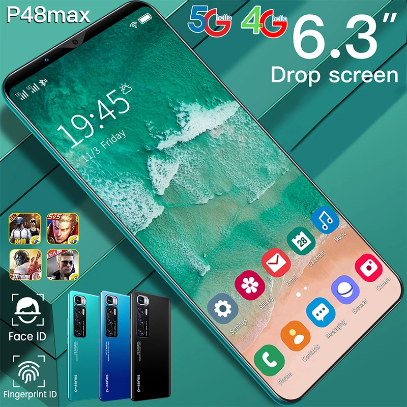 
Экономичный телефон P48 Max 6,3 дюймов Android с сенсорным экраном 1 ГБ ОЗУ 8 Гб ПЗУ смартфон vs HuaWei Note XiaoMi Realme Vivo 