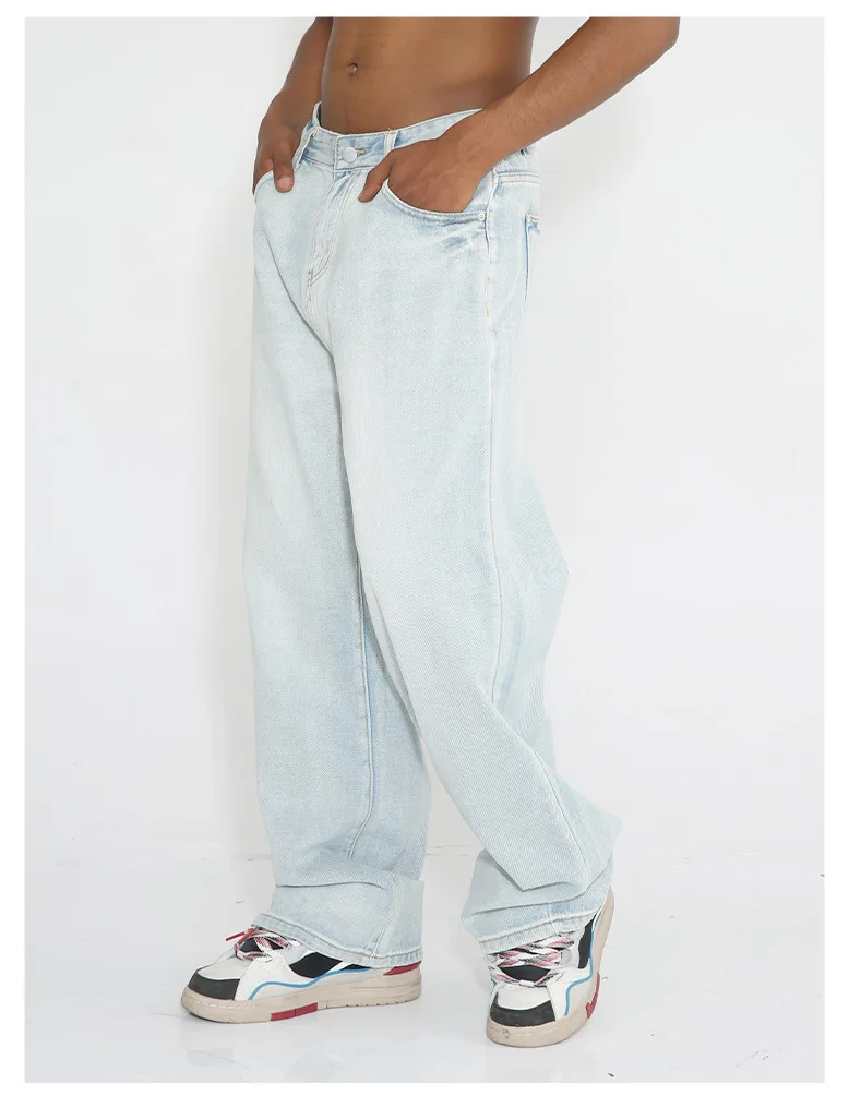 2024 Nuovo produttore di colore semplice dritto Jeans azzurri chiari dal design personalizzato per uomo_voghion.com