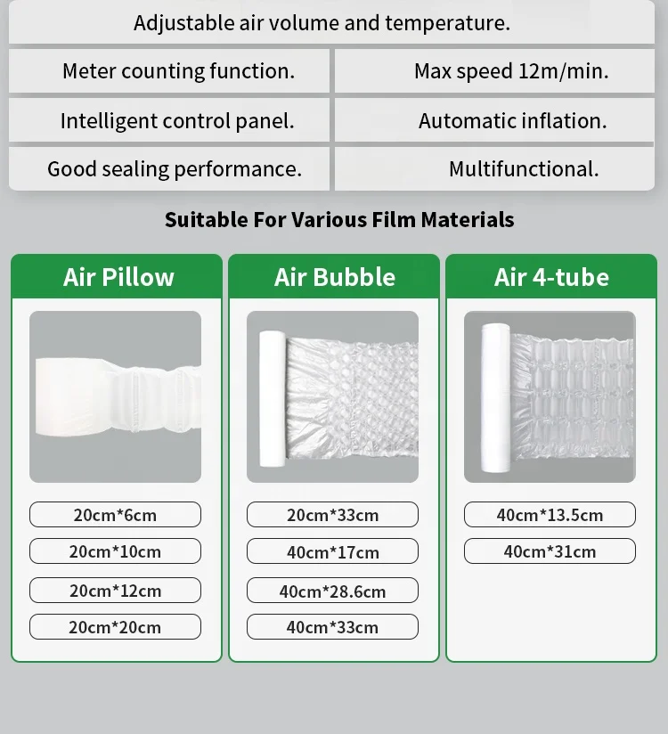 High Performance Bag Automatic Column Inflation Pillow Maker Cushion Void Fill Air Packaging Machine