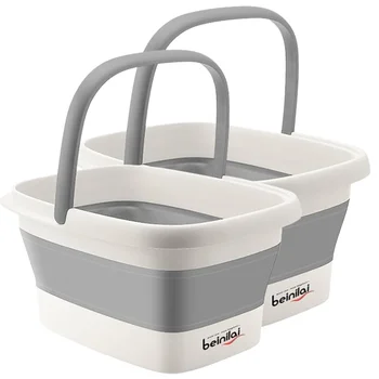 1-Pack Gery Collapsible Plastic Foot Bath Basin Foldable Laundry Basket with Handles for Soaking & Acupoint Massage
