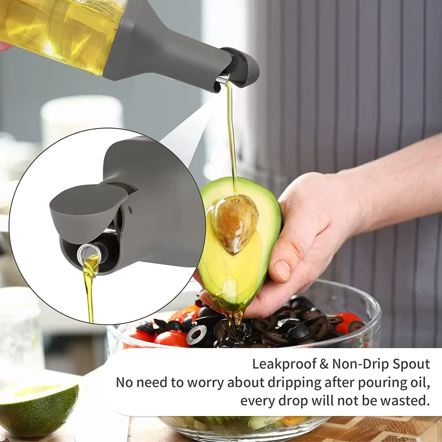 product thickened glass no drip kitchen oil dispenser container oil vinegar bottle with automatic opening cover for salad  cooking-34