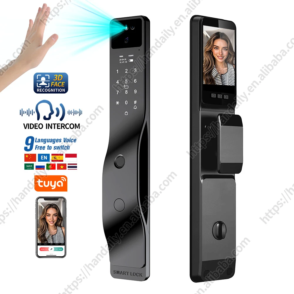 Factory  Price 3D Face Recognition Smart Lock WiFi App Tuya Video Intercom  Fingerprint Keyless Smart Home Door Lock with Camera